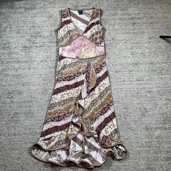 Vintage Y2K Mix It Patterned Hi Low Midi Women’s Floral Dress - Picture 1 of 6